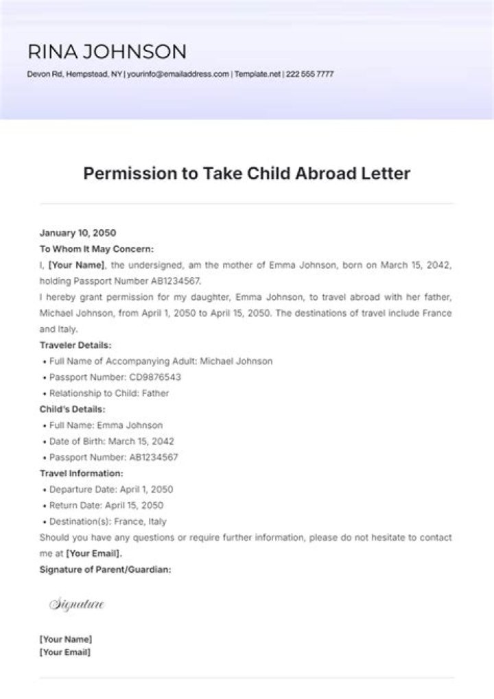 Do you need permission from father to take child abroad?