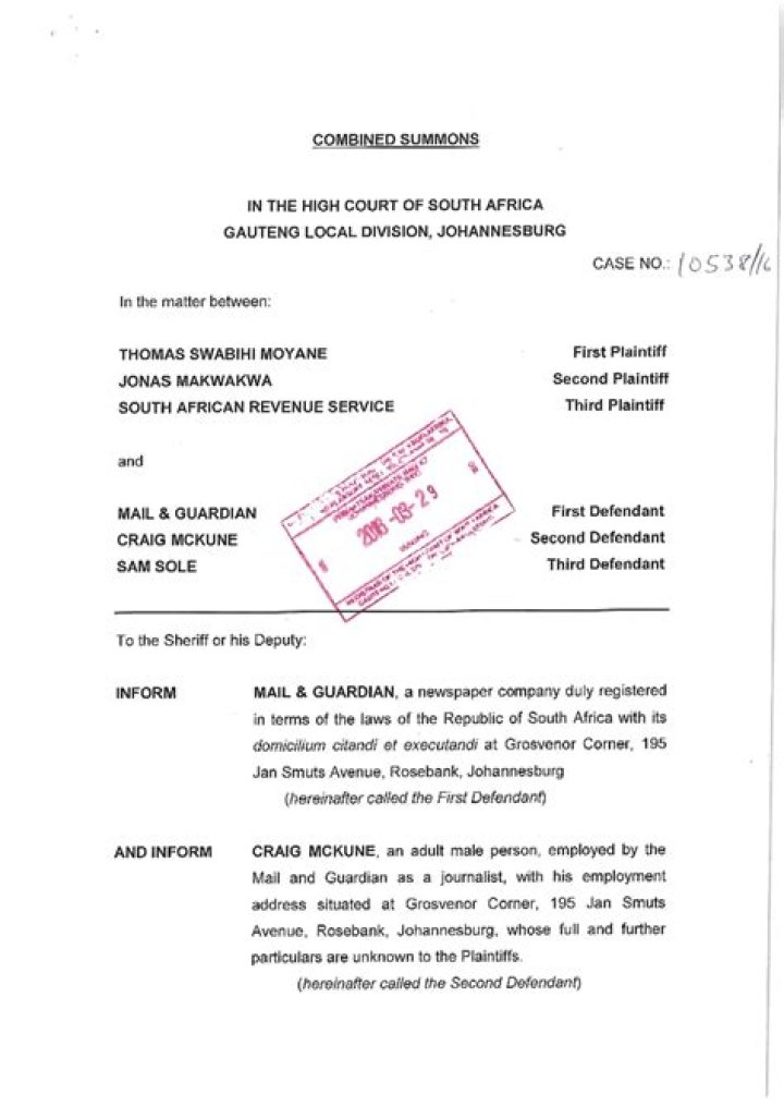 Does a summons expire in South Africa?