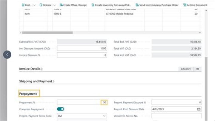 How are prepayments for invoices configured?