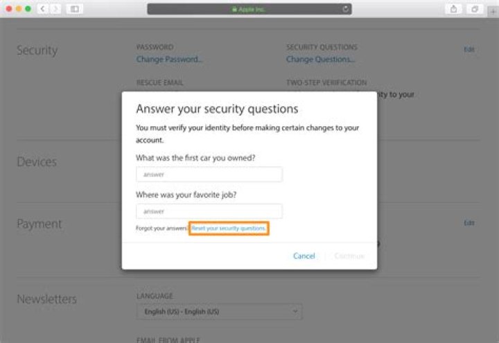 How do you reset your security questions?