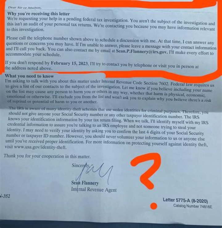 Is there a scam letter from the IRS?