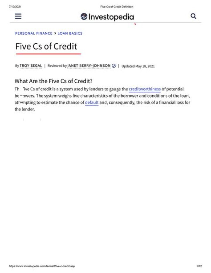 What are the five Cs of credit?
