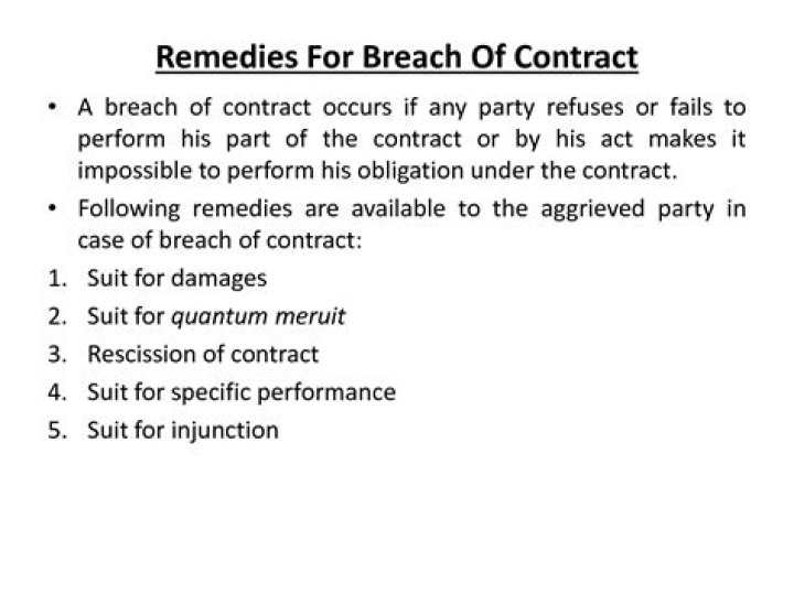 What are the five remedies for breach of contract?