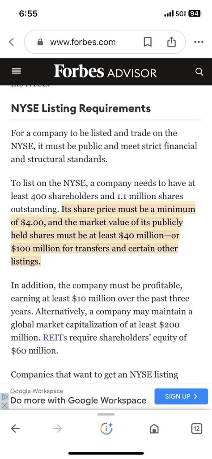 What are the listing requirements for NYSE?