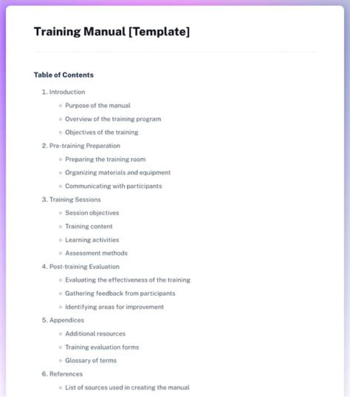 What does a training manual consist of?
