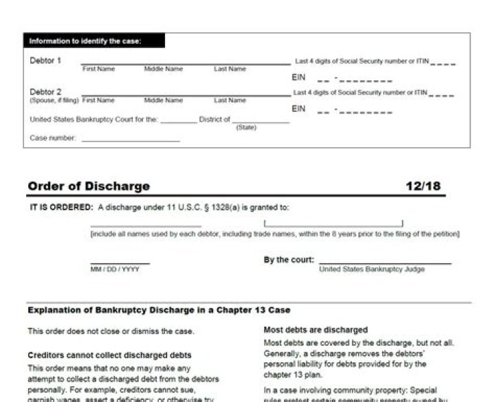 What does order of discharge Chapter 13 mean?