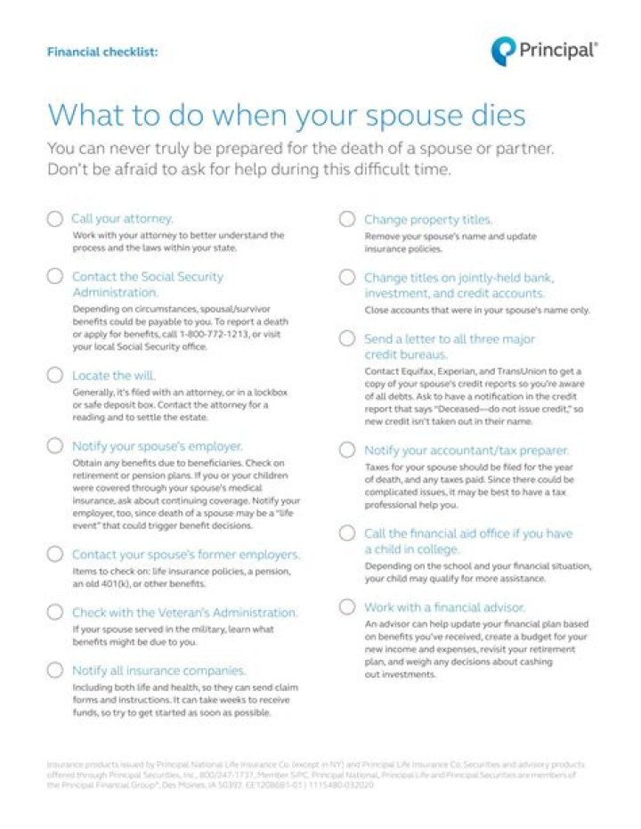 What financial things to do when a spouse dies?