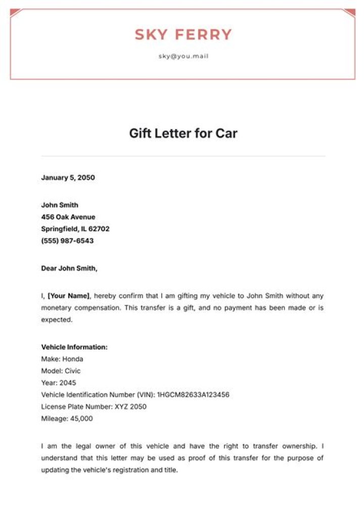 What happens if you gift a car to a family member?