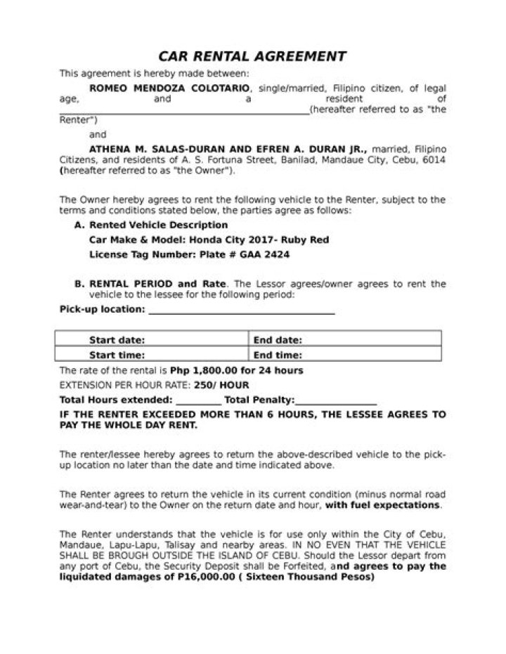 What is needed for a rental car?