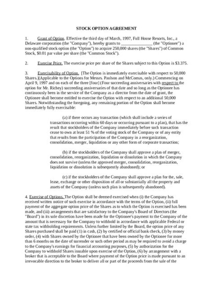 What is stock option agreement?