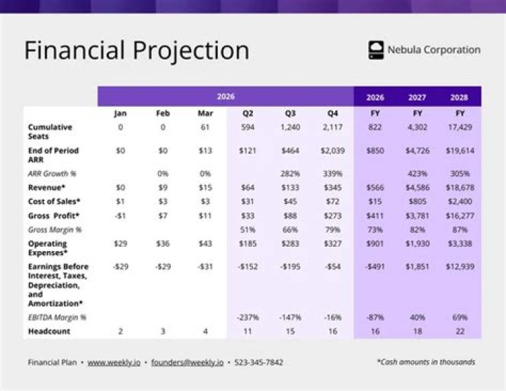 What should a financial projection include?