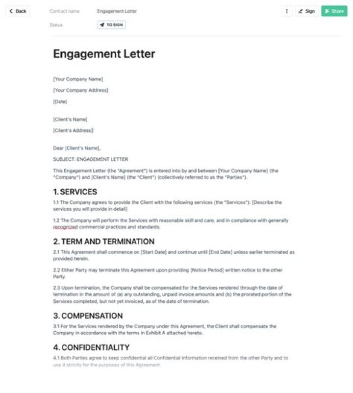 What should be included in an engagement letter?