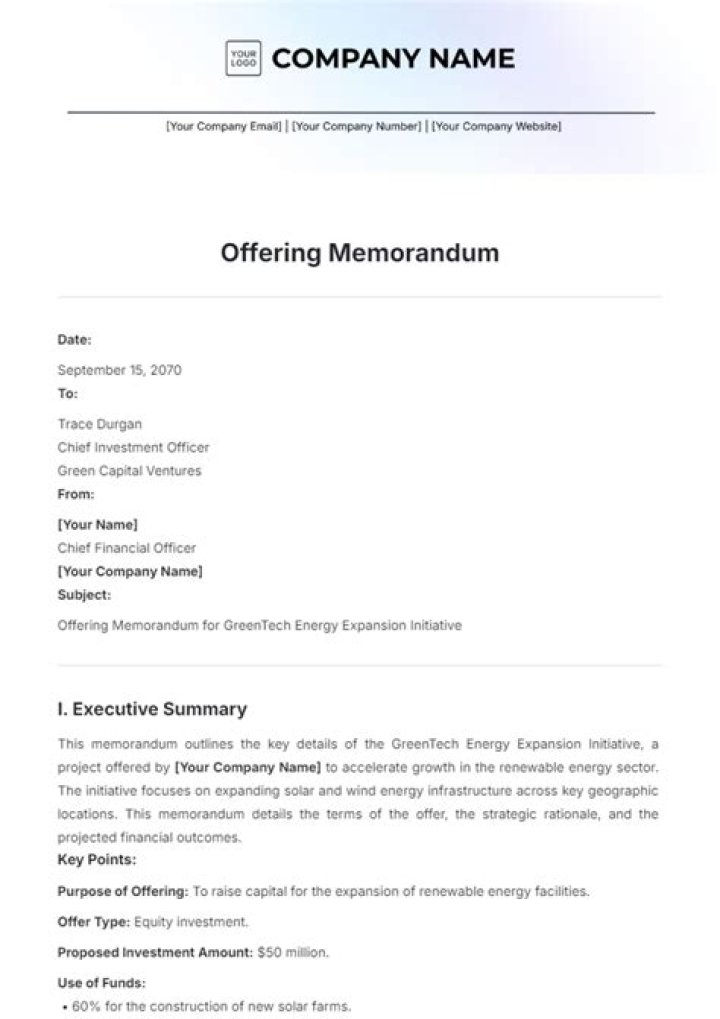 What should be included in an offering memorandum?