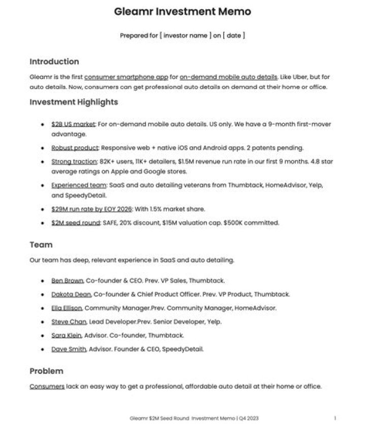 What should I look for in an investment memo?