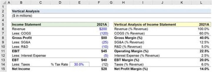 When preparing an income statement vertical analysis each revenue and expense is expressed?