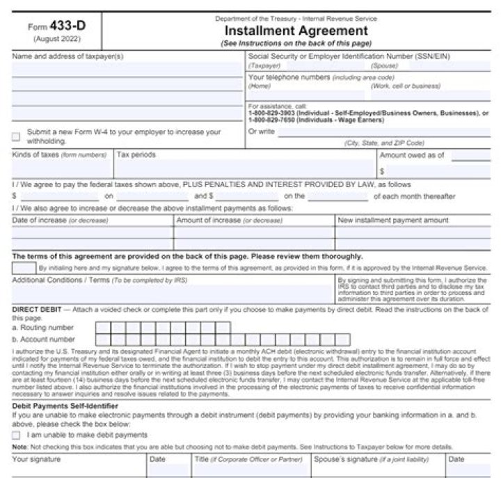 Where do you send IRS Form 433-D?
