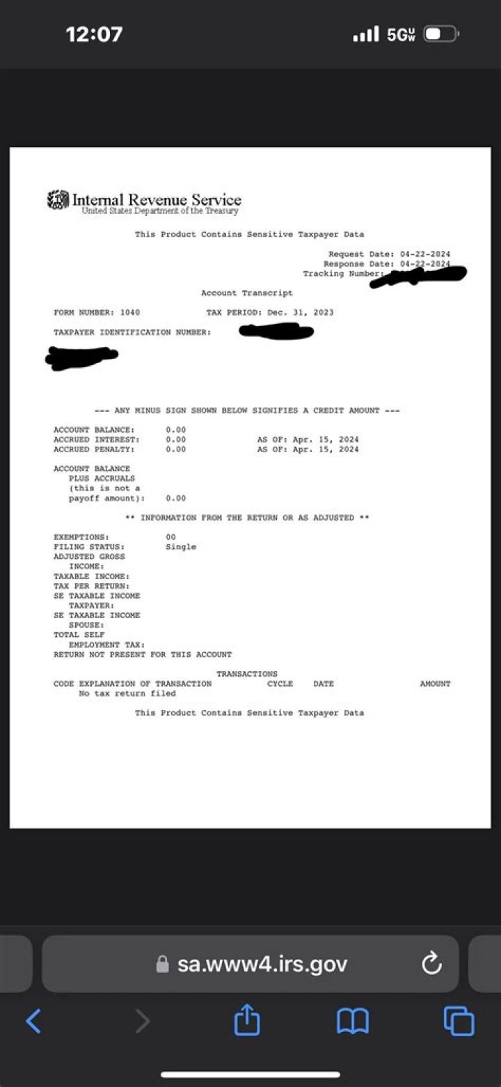 Why does my transcript say no tax return filed?